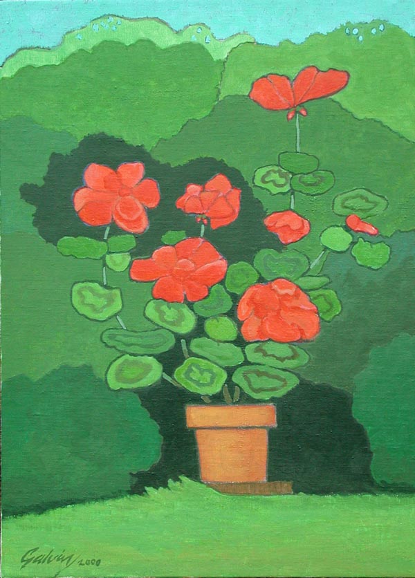 Geraniums on Green, 2000, acrylic on canvas