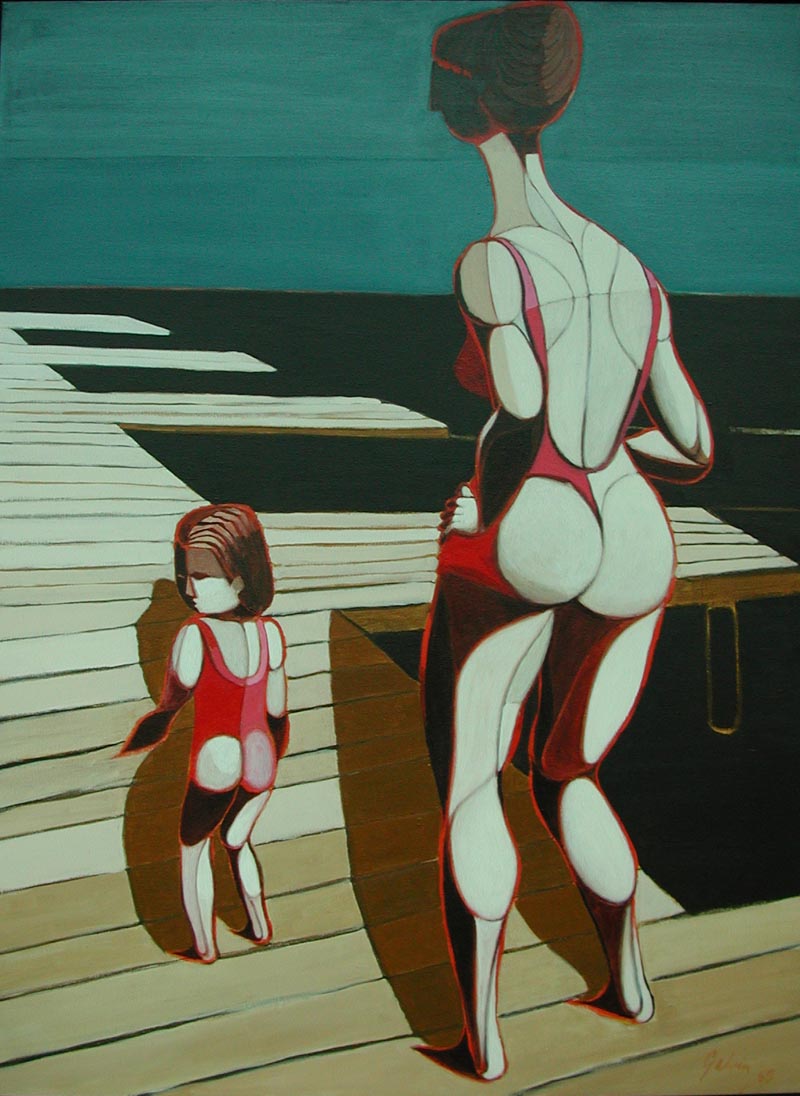Mother and Daughter on Dock, 1965, acrylic on canvas